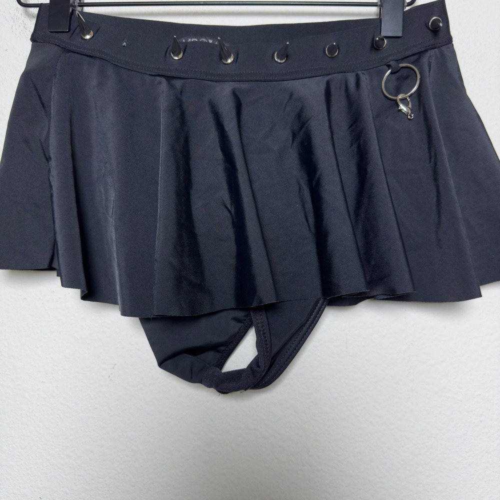 Dolls Kill x Widow Women Skirt Large Black Spiked Studded O-Ring Skater Skirt